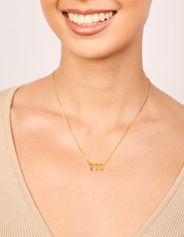 Waterproof Gold Plated Stainless Steel Angel Number 777 Necklace