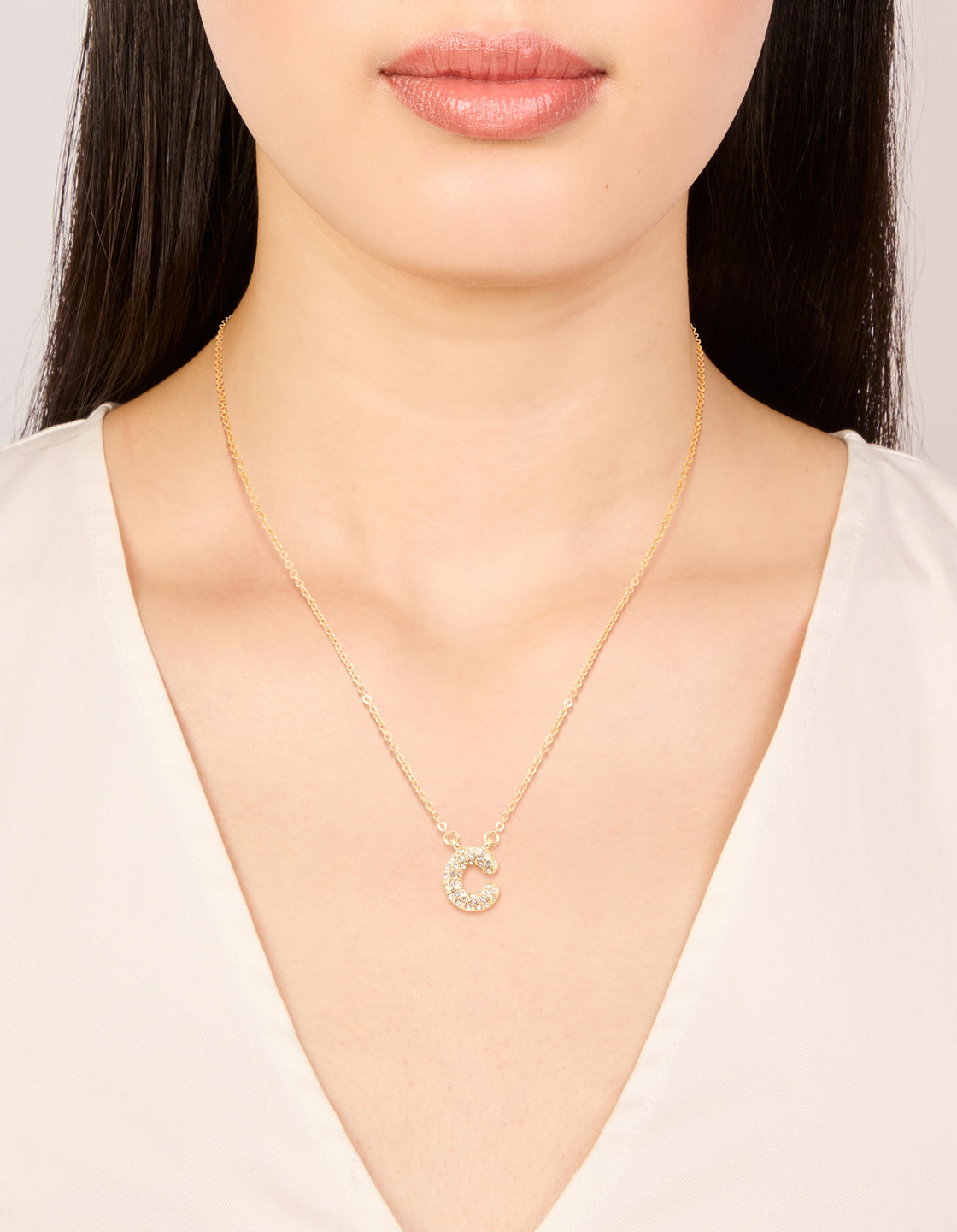 Kids Gold Cubic Zirconia Letter C Necklace