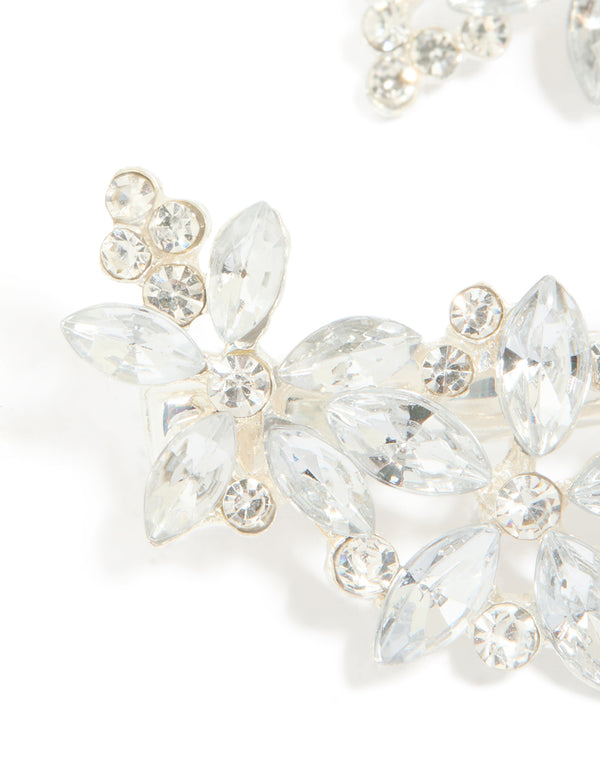 Silver Diamante Flower Clips 2-Pack