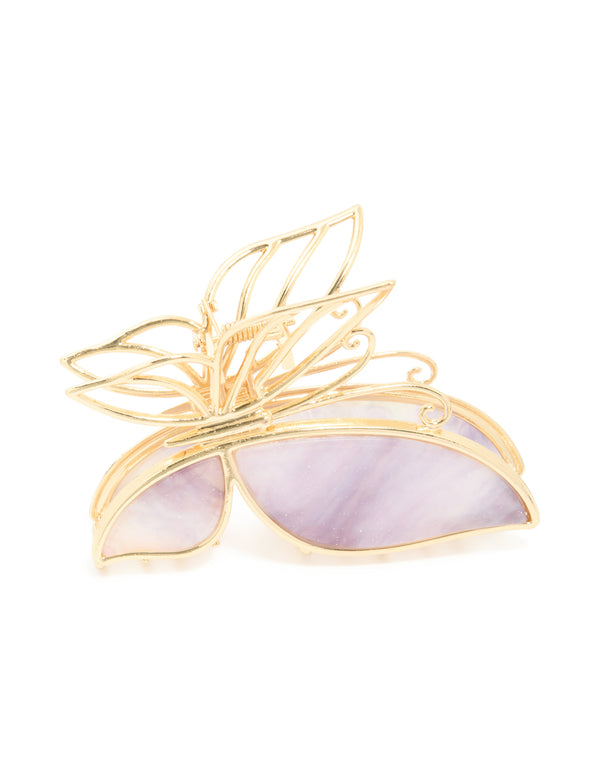 Gold Purple Acrylic Butterfly Outline Claw Clip