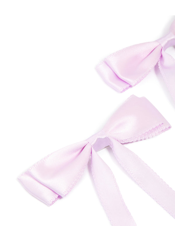 Light Purple Satin Fabric Scallop Bow Hair Clips 2-Pack