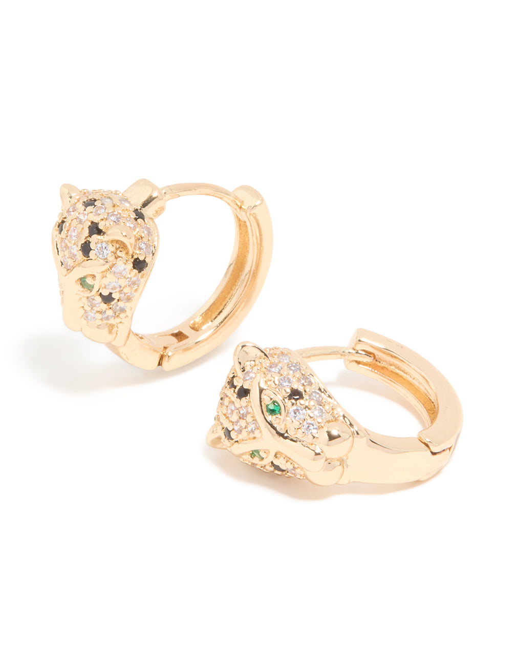 Gold Cubic Zirconia Panther Huggie Earrings
