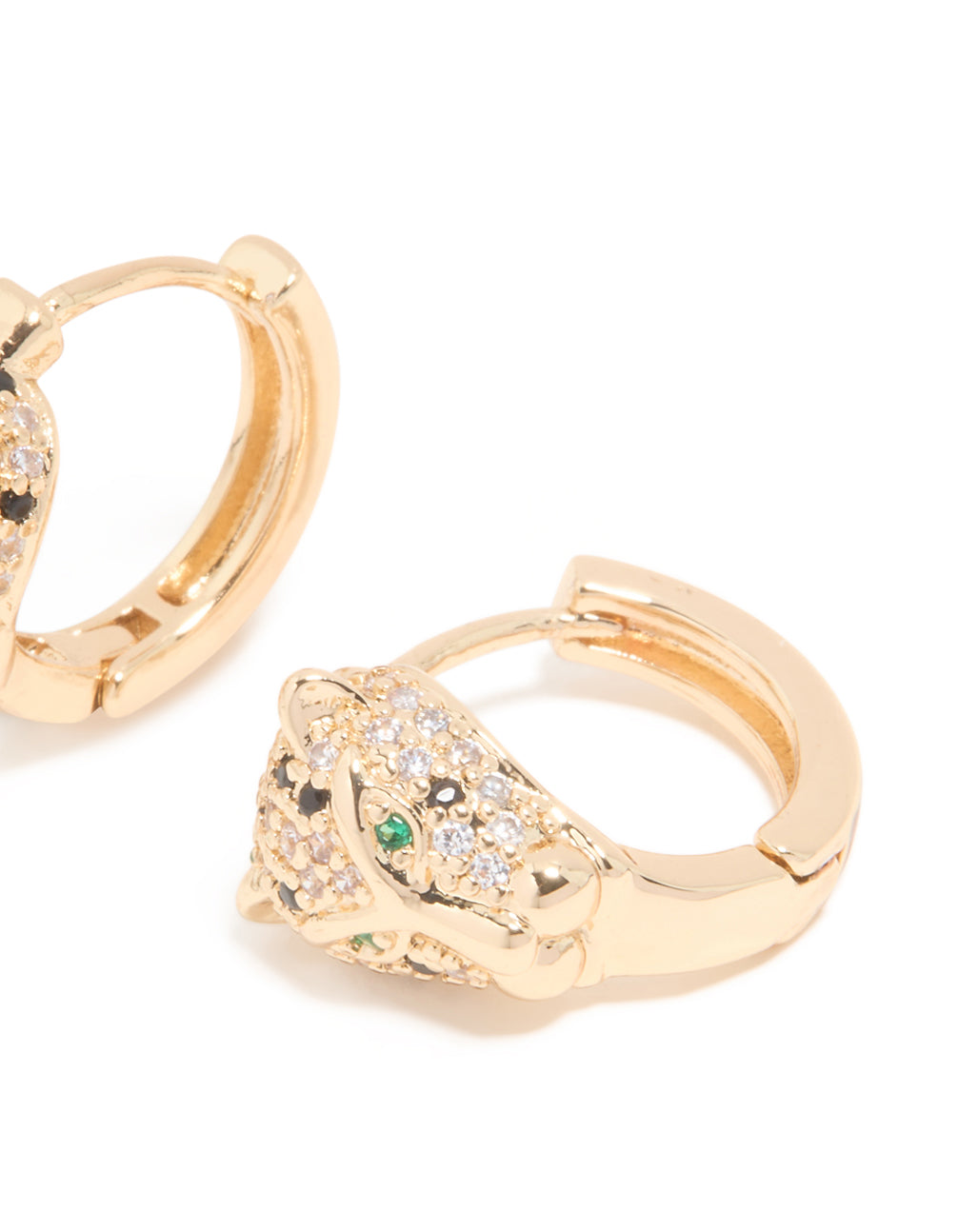 Gold Cubic Zirconia Panther Huggie Earrings