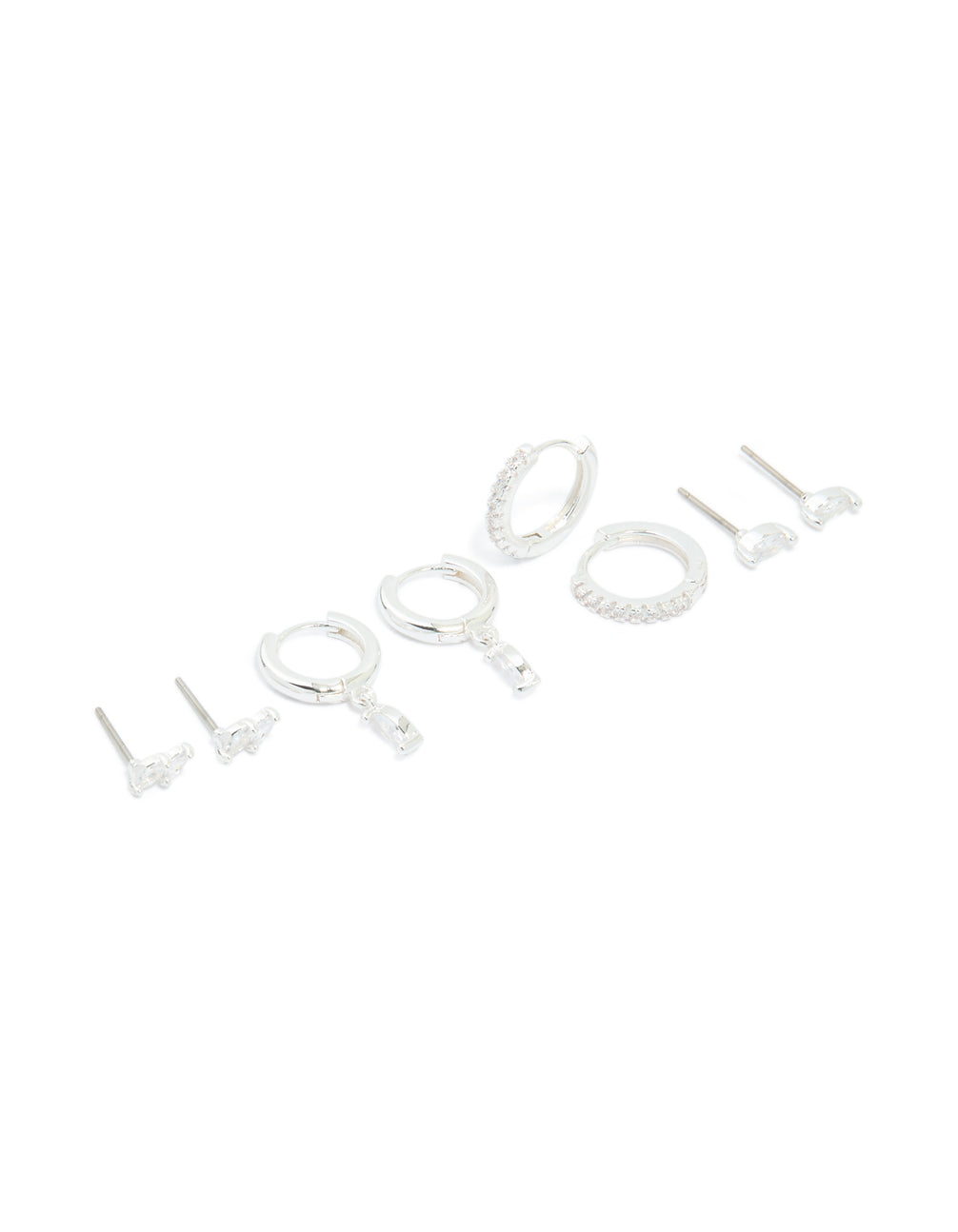 Silver Plated Cubic Zirconia Dainty Stud & Huggie Earrings 4-Pack