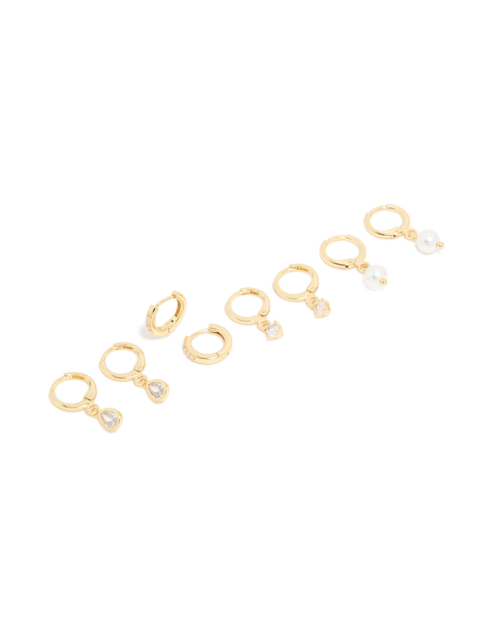 Gold Plated Pearl & Cubic Zirconia Drop Huggie Earrings 4-Pack
