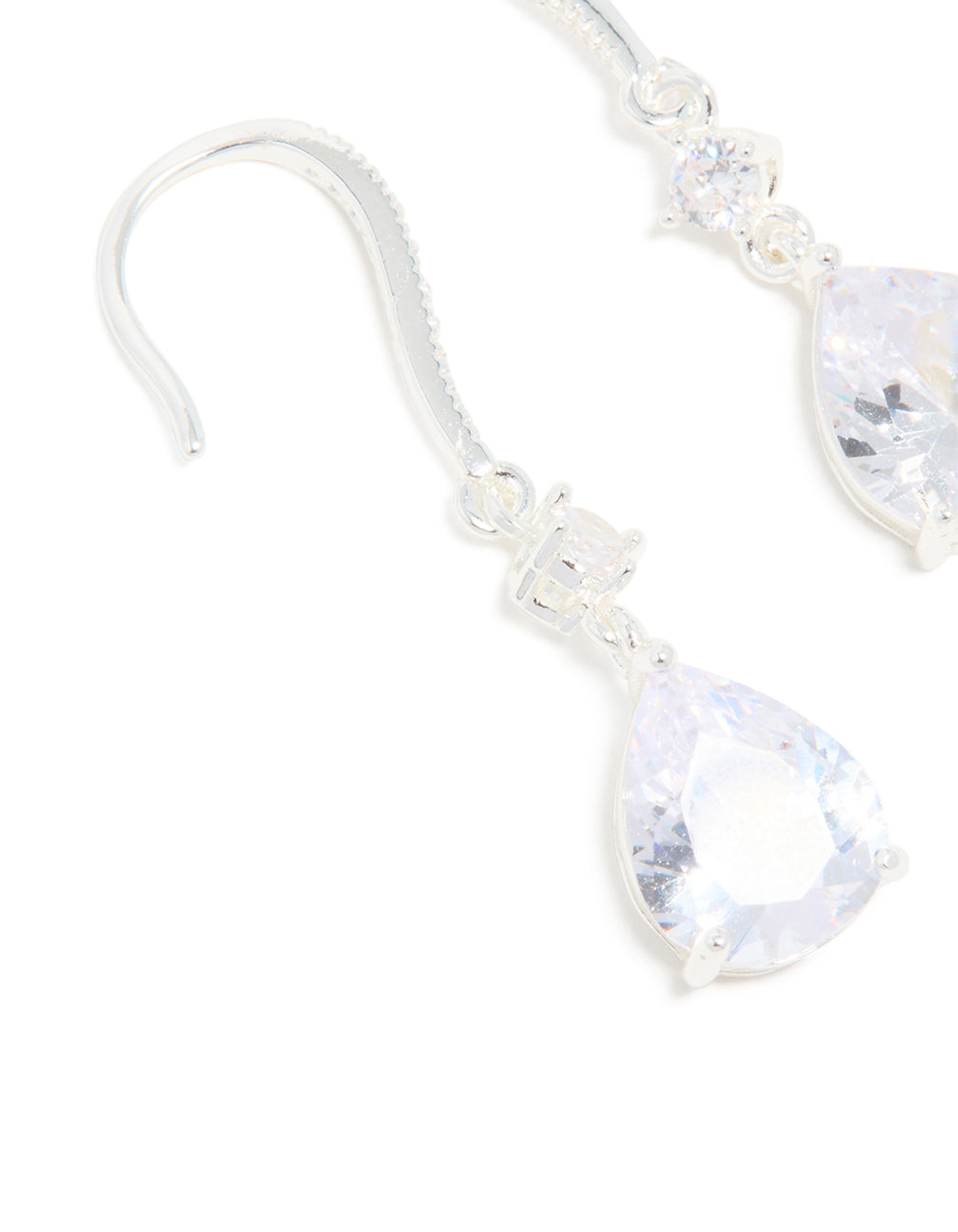 Silver Plated Radiant Cubic Zirconia Hook Earrings