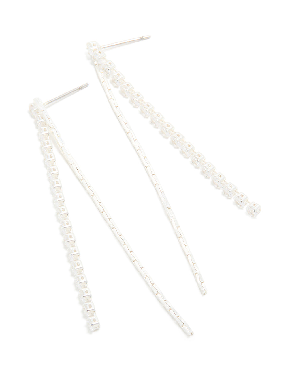 Silver Plated Cubic Zirconia Mixed Textured Cup Chain Drop Earrings