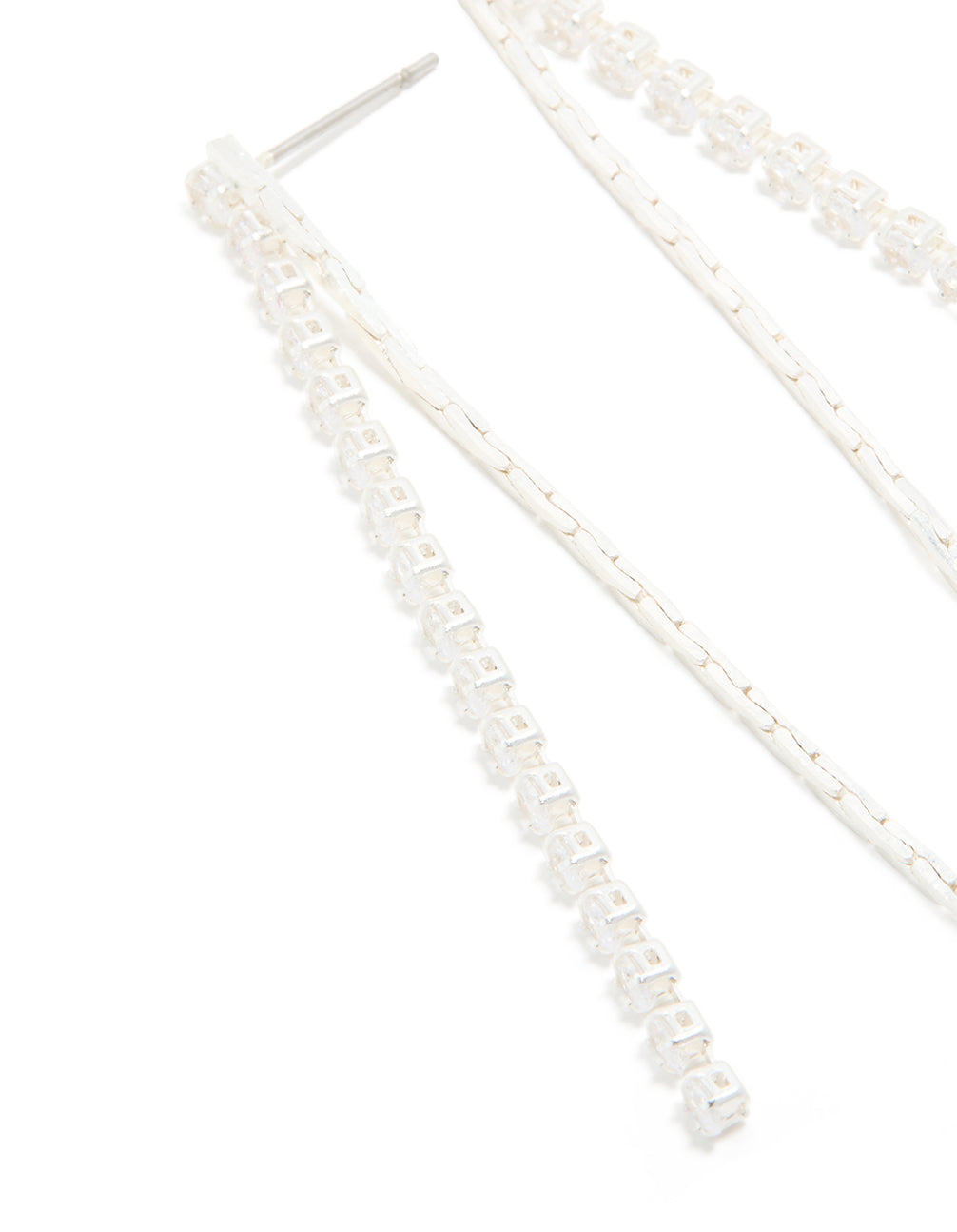 Silver Plated Cubic Zirconia Mixed Textured Cup Chain Drop Earrings