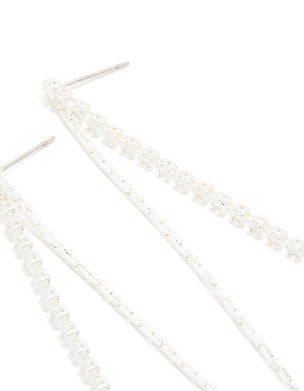 Silver Plated Cubic Zirconia Mixed Textured Cup Chain Drop Earrings