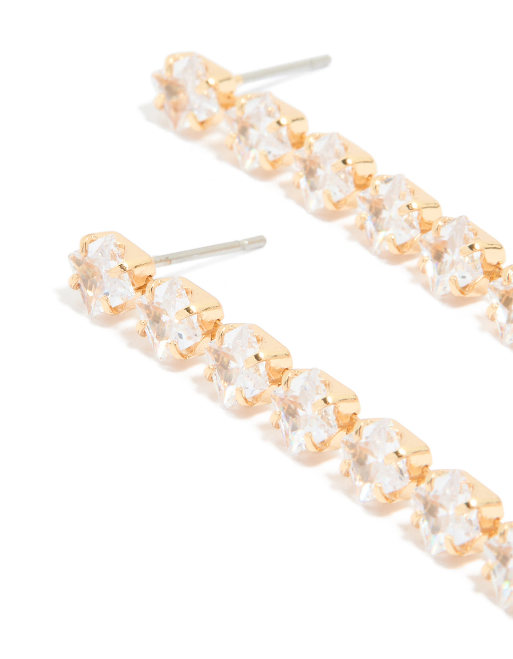 Gold Plated Cubic Zirconia Long Floral Drop Earrings