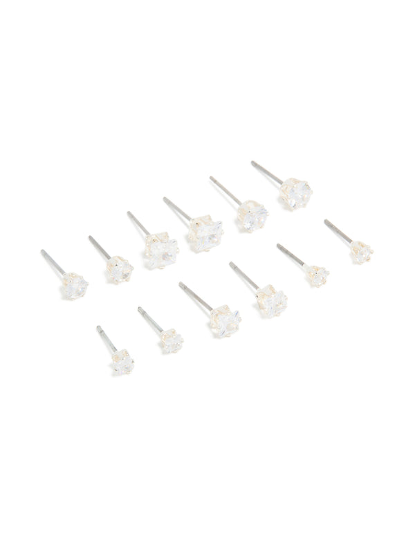 Silver Plated Stud Earrings 6-Pack