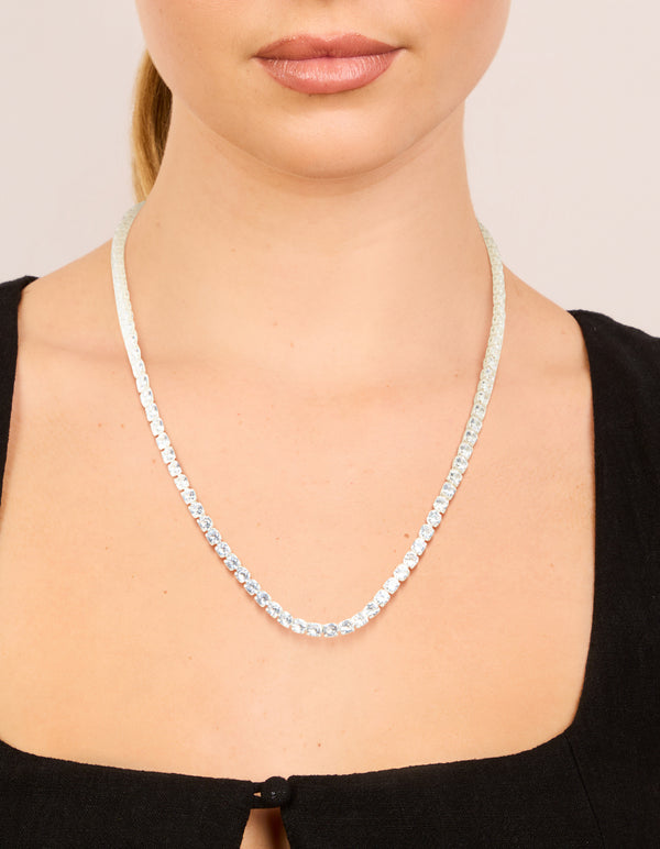 Silver Plated Cubic Zirconia Tennis Necklace