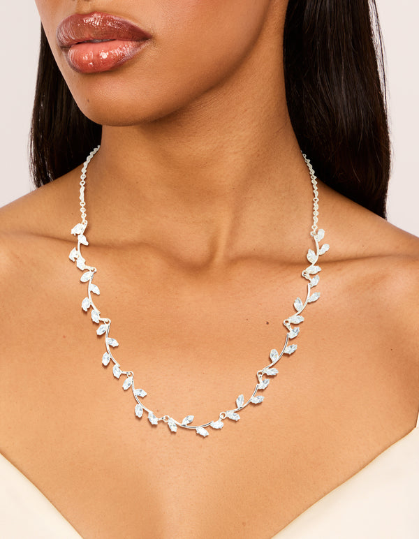 Silver Plated Cubic Zirconia Dazzling Pear Statement Necklace