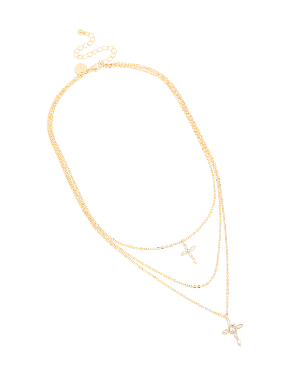 Gold Plated Cubic Zirconia Cross Layered Necklace
