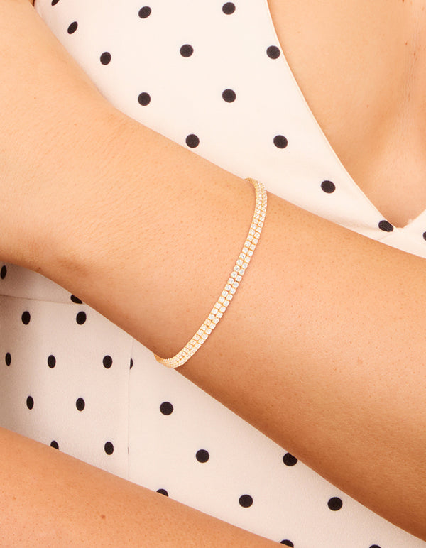Gold Plated Cubic Zirconia Double Layered Tennis Bracelet