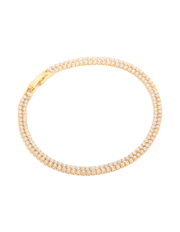 Gold Plated Cubic Zirconia Double Layered Tennis Bracelet