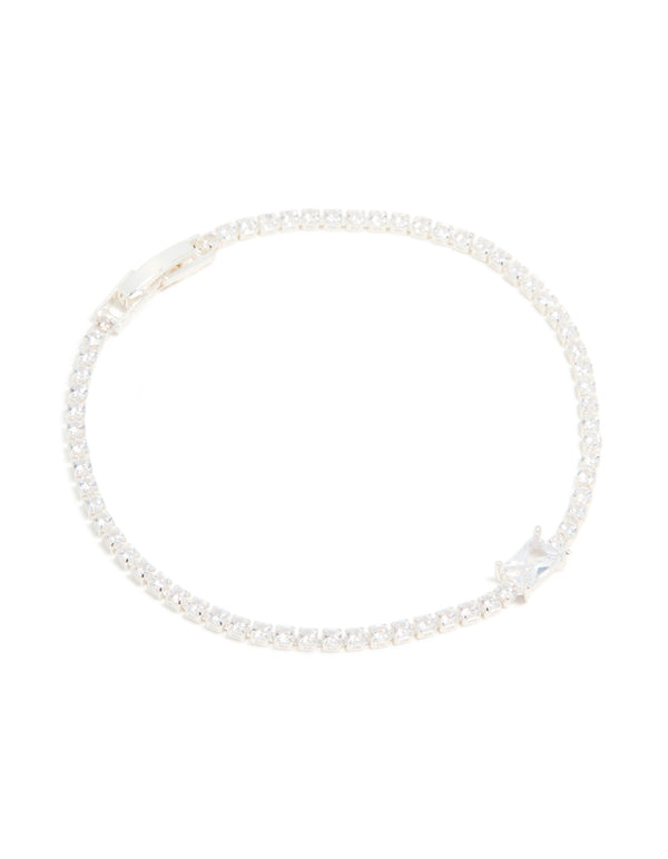 Silver Plated Cubic Zirconia Rectangular Tennis Bracelet