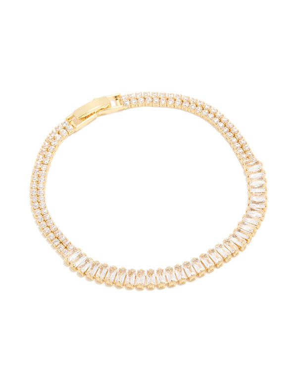 Gold Plated Cubic Zirconia Elegant Tennis Bracelet