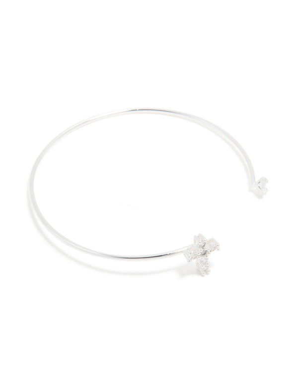 Silver Plated Cubic Zirconia Modern Cross Wrist Cuff