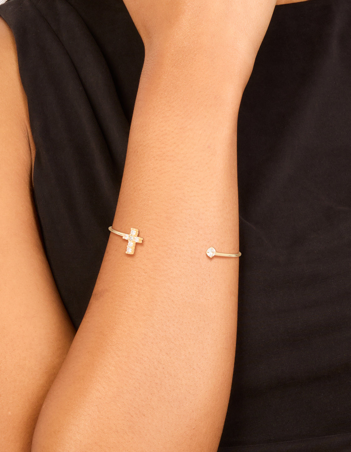 Gold Plated Cubic Zirconia Modern Cross Wrist Cuff