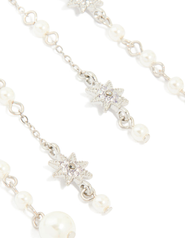 Silver Diamate & Pearl Celestial Drop Earrings