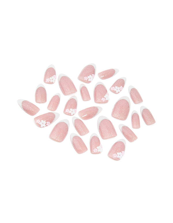 Shimmery Pink Daisy Printed Press-On Nails 24-Set