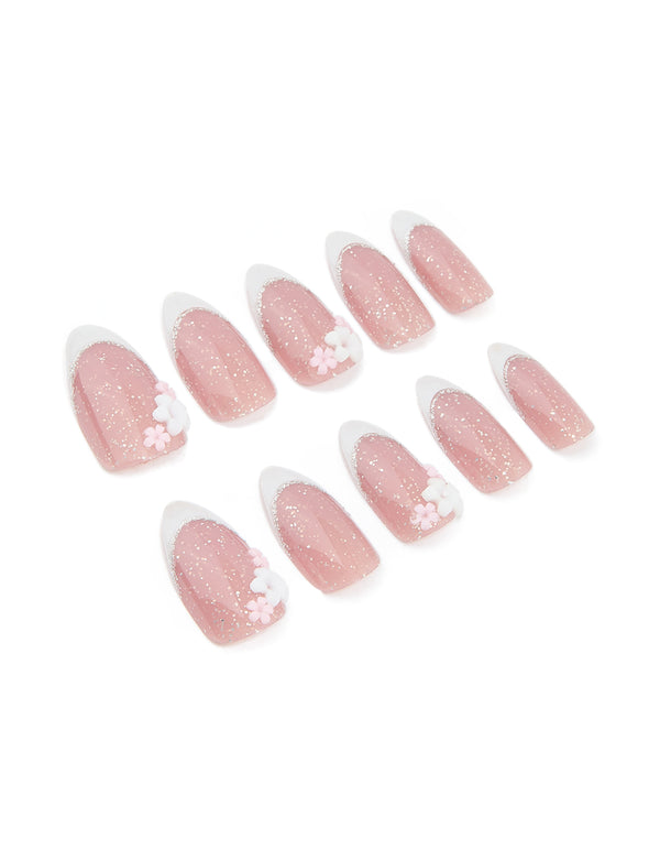 Shimmery Pink Daisy Printed Press-On Nails 24-Set