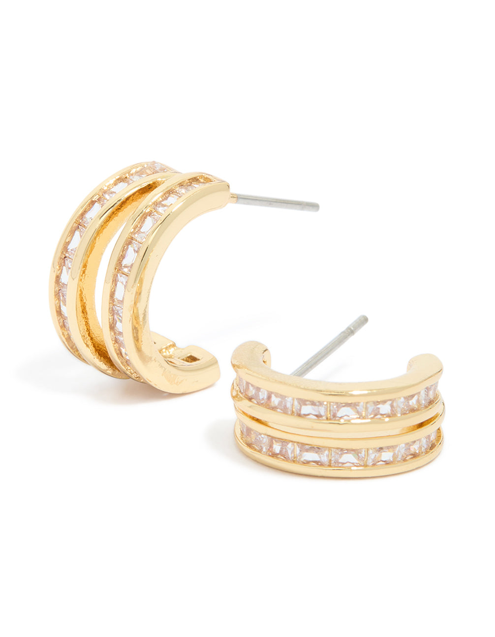 Gold Plated Cubic Zirconia Double Layered Hoop Earrings