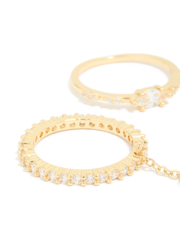 Gold Plated Cubic Zirconia Oval & Chain Rings 3-Pack