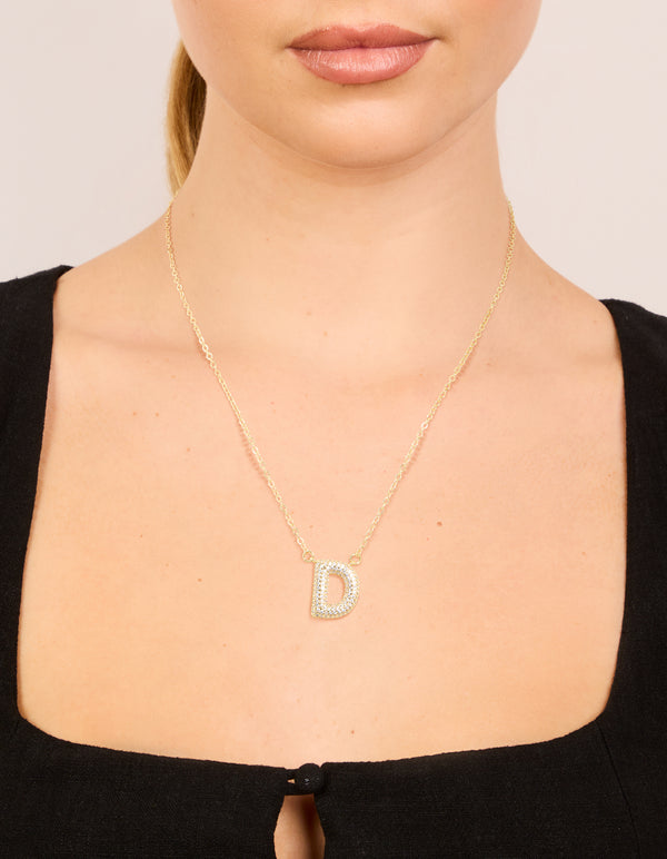 Gold Plated Cubic Zirconia Pave Letter D Necklace