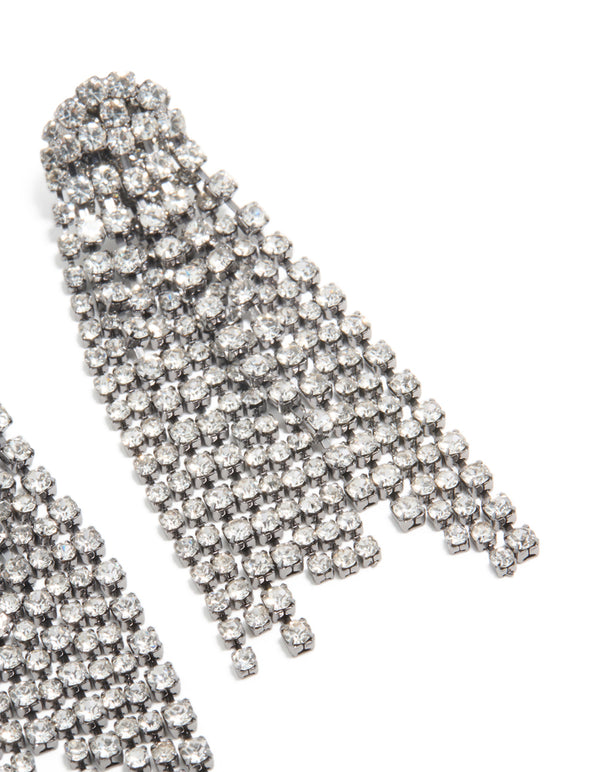 Gunmetal Silver Diamante Fringe Drop Earrings