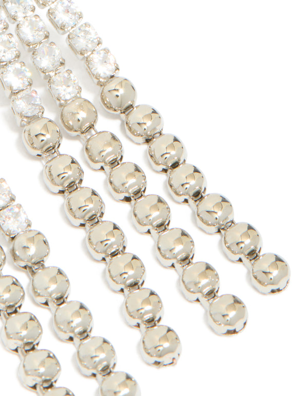 Silver Cubic Zirconia Half Cup Chain Drop Earrings