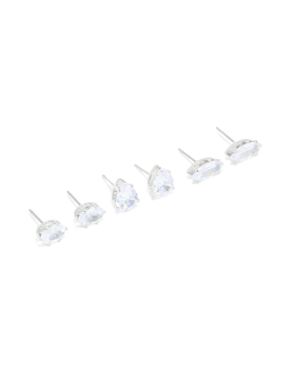 Silver Cubic Zirconia Marquise Mixed Shape Stud Earrings 3-Pack