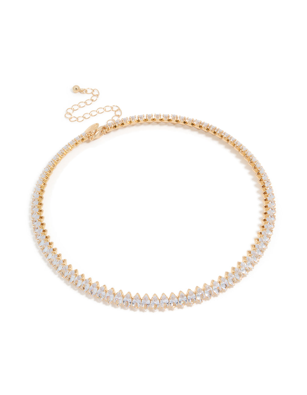 Presenting a gold cubic zirconia choker necklace front view
