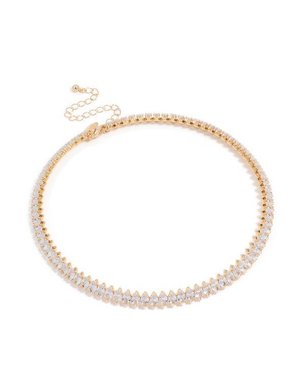 Presenting a gold cubic zirconia choker necklace front view