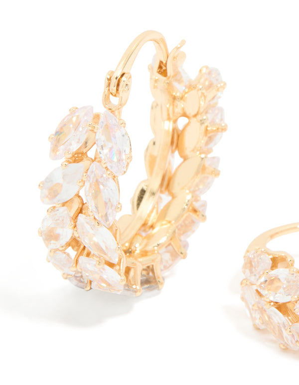 Gold Cubic Zirconia Floral Hoop Earrings