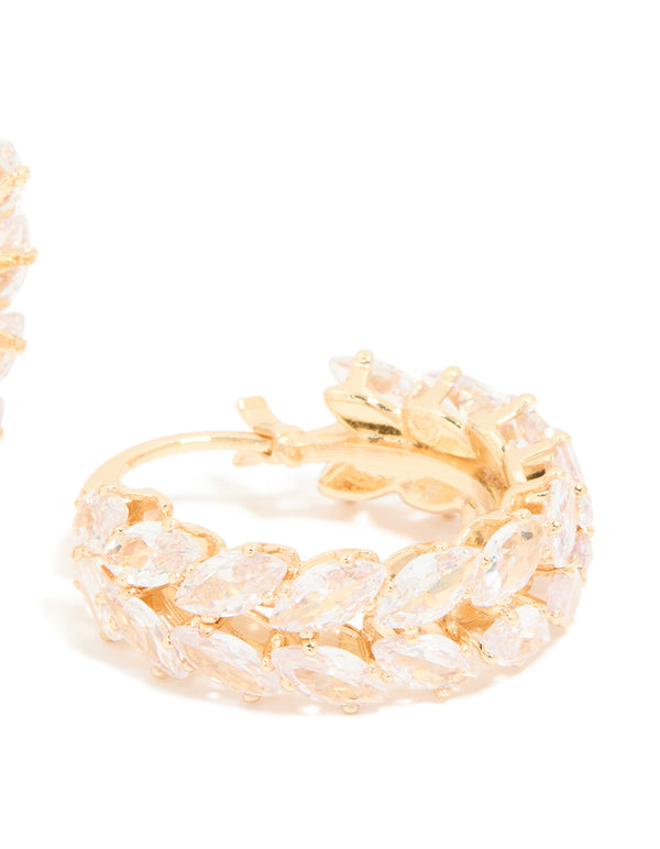 Gold Cubic Zirconia Floral Hoop Earrings