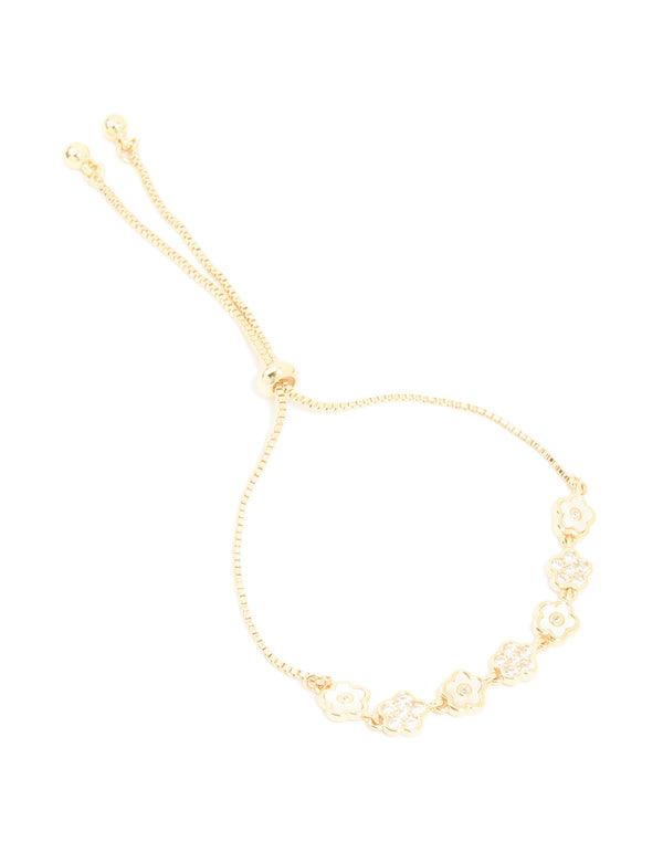 Gold Cubic Zirconia Floral Toggle Bracelet