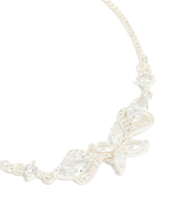 Silver Cubic Zirconis Flower Marquise Vintage Toggle Bracelet