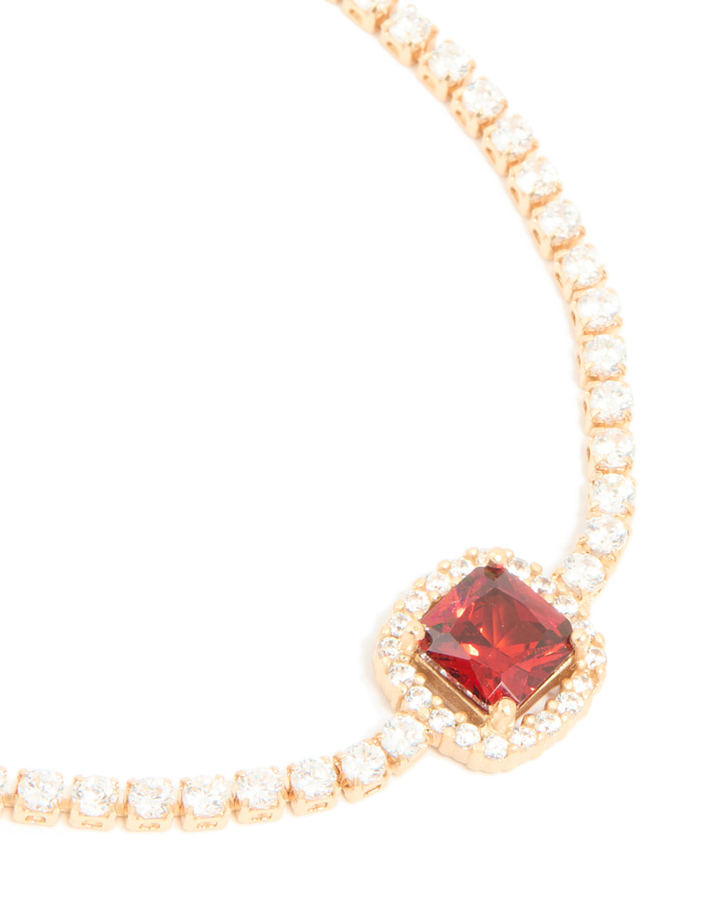 Gold Red Cubic Zirconia Square Halo Toggle Bracelet