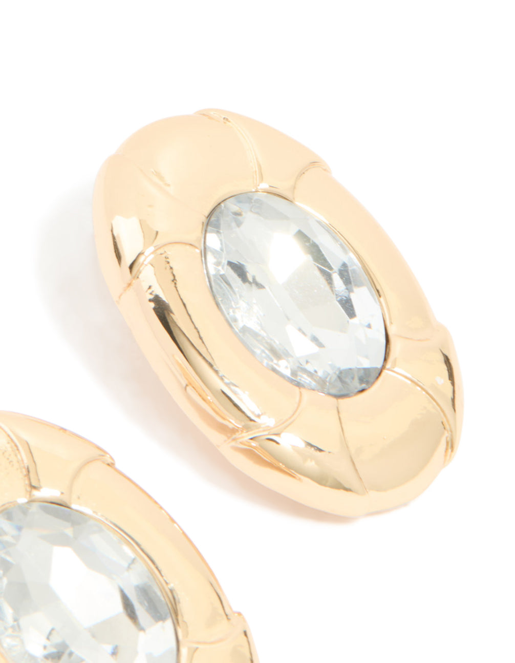 Gold Oval Diamante Stud Earrings