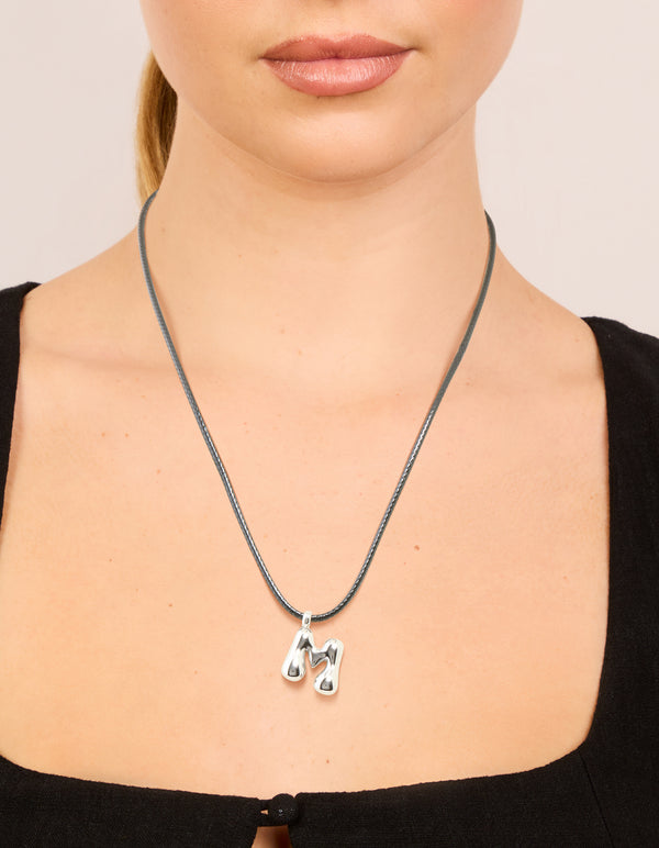 Waterproof Stainless Steel Large Bubble Letter M Cord Necklace