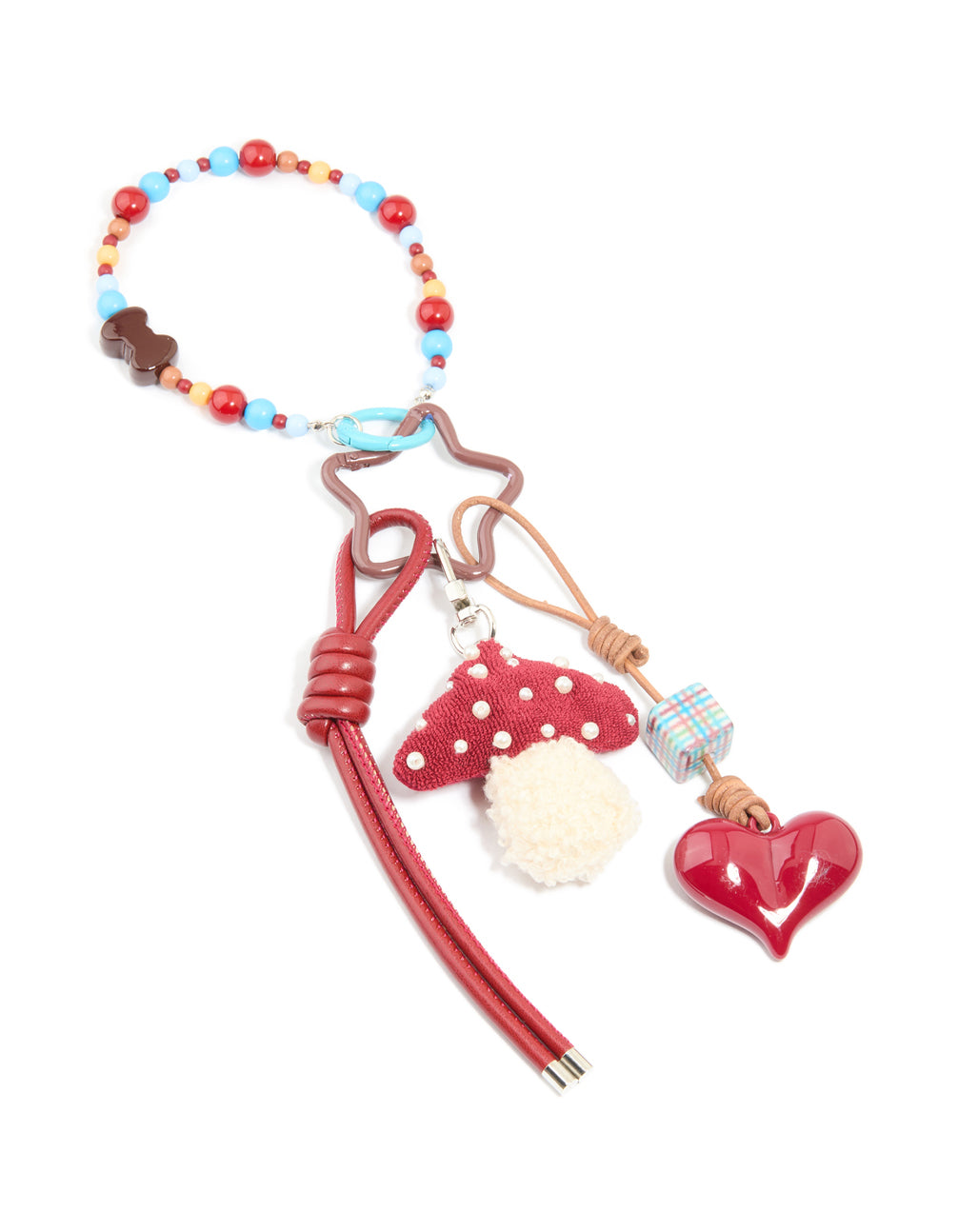 Red Blue Beaded Mushroom & Heart Beaded Key Chain