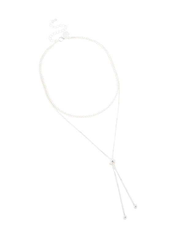 Silver Plated Cubic Zirconia Cup Chain & Snake Chain Y-Necklace