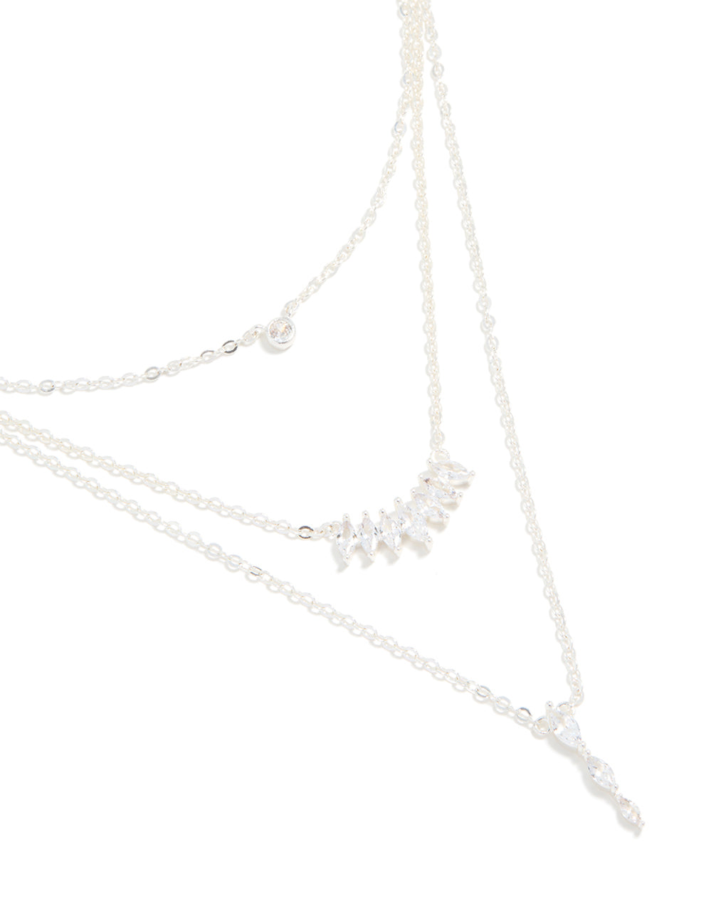 Silver Plated Cubic Zirconia Mixed Pendant Layered Necklace