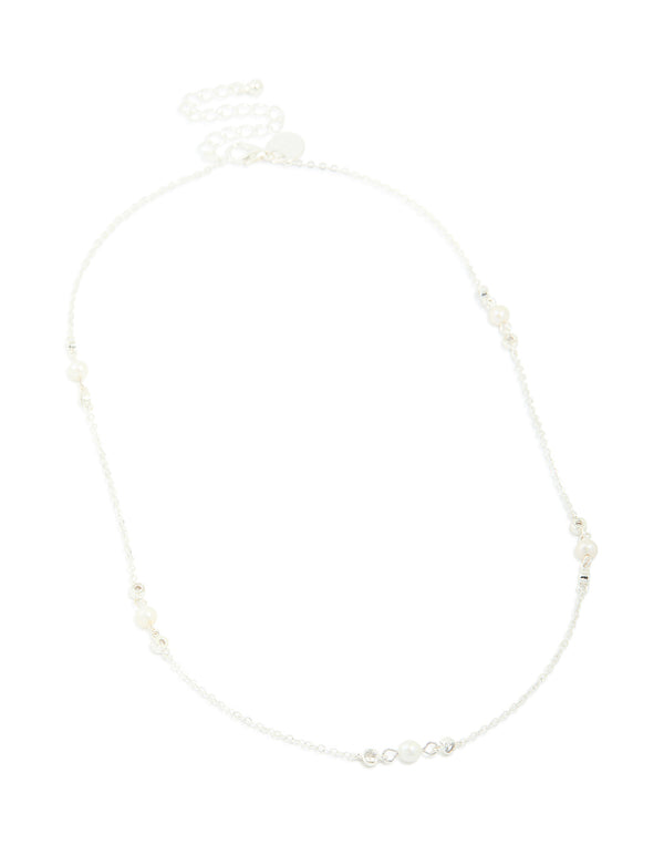 Silver Plated Dainty Cubic Zirconia & Freshwater Pearl Necklace