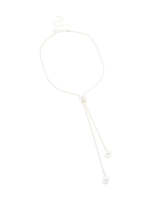 Silver Plated Pearl Twisted Chain Adjustable Toggle Necklace