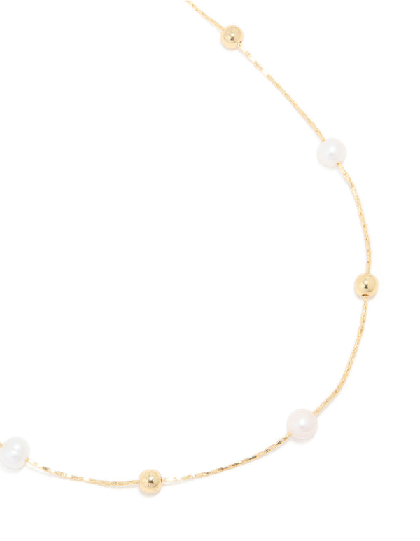 Gold Plated Freshwater Pearl & Ball Chain Necklace