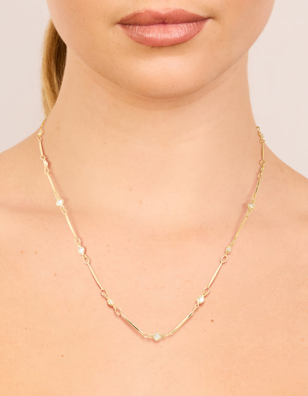 Gold Plated Cubic Zirconia Bar Necklace