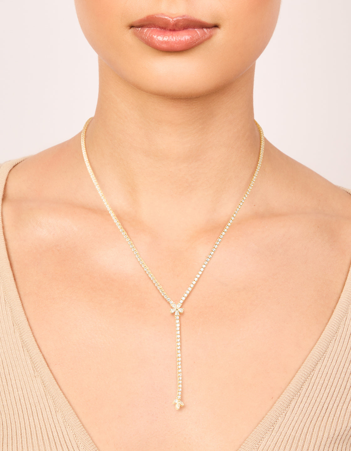 Gold Plated Cubic Zirconia Flower Y-Necklace